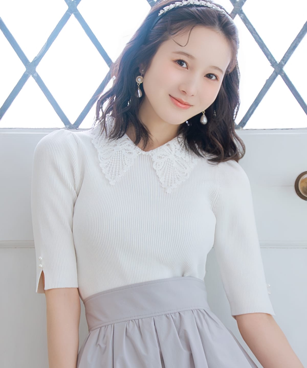 【2/27(fri)発売】リボンレースカラーリブニット