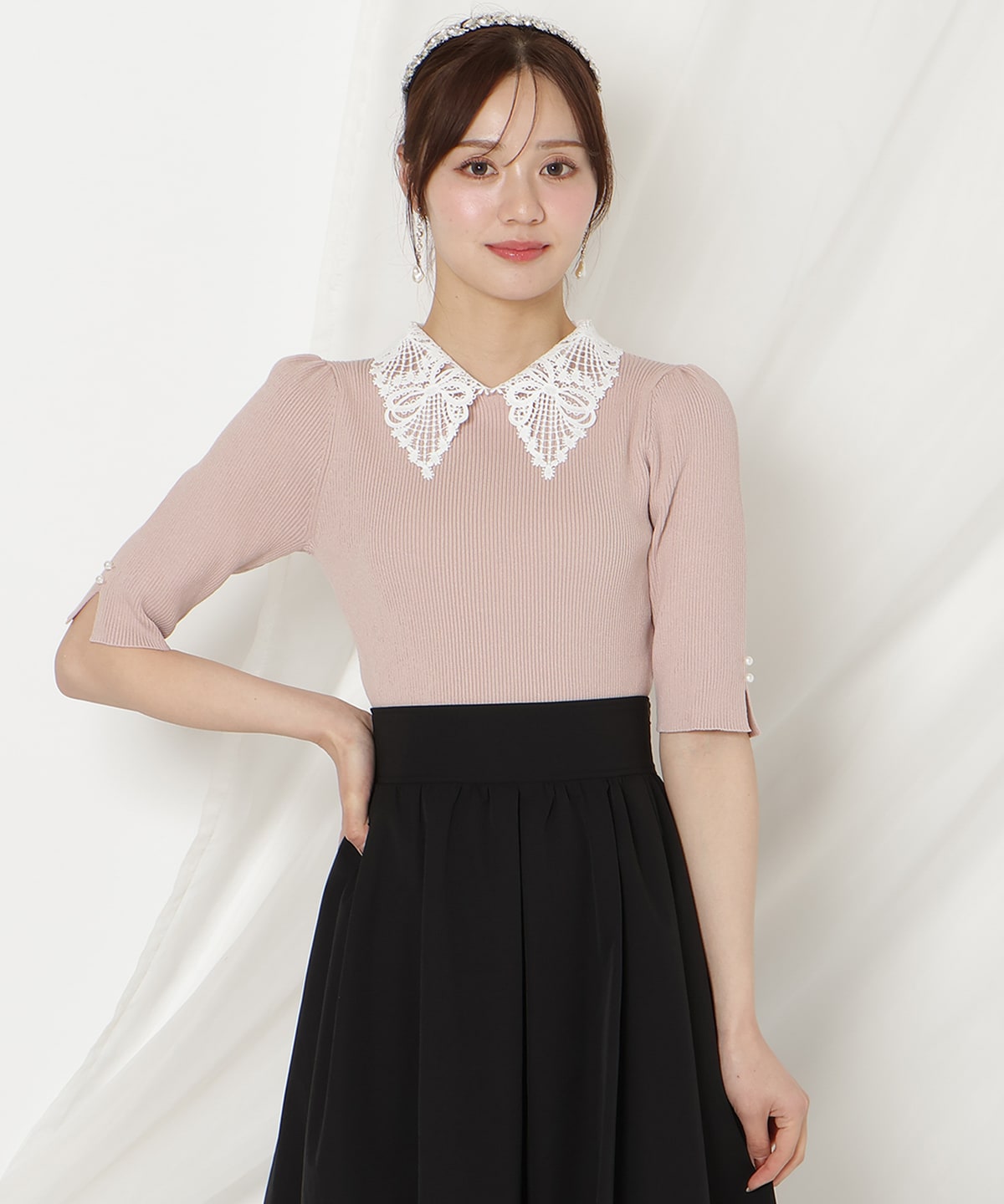 【2/27(fri)発売】リボンレースカラーリブニット