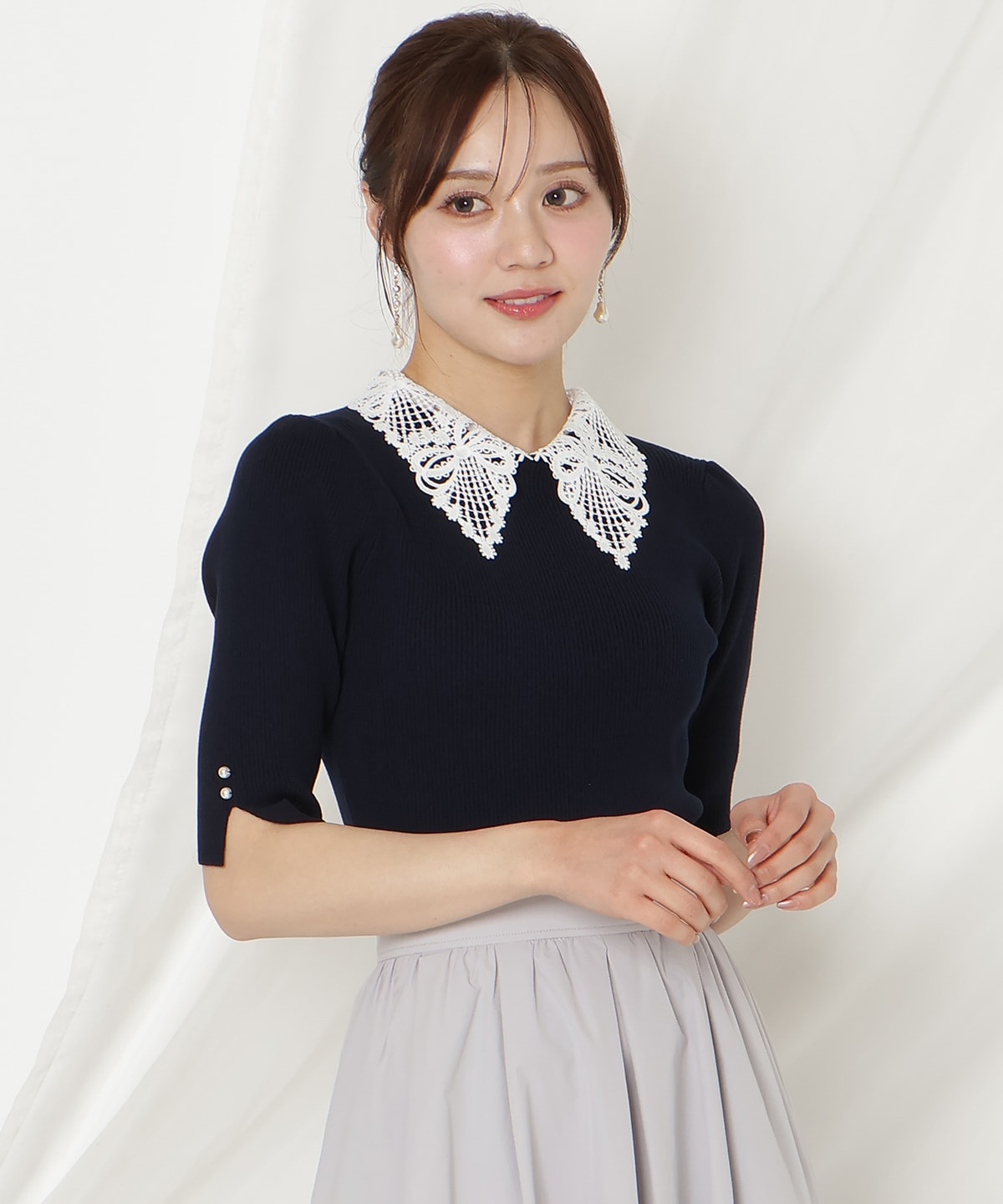 【2/27(fri)発売】リボンレースカラーリブニット