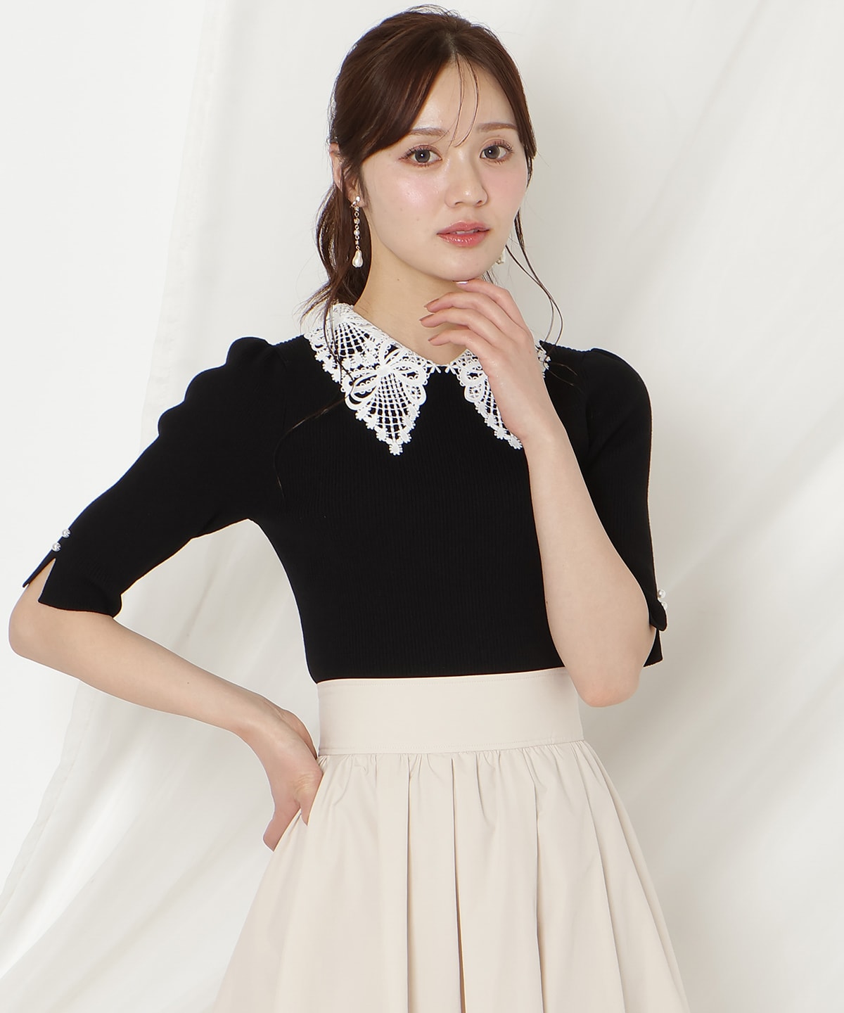 【2/27(fri)発売】リボンレースカラーリブニット