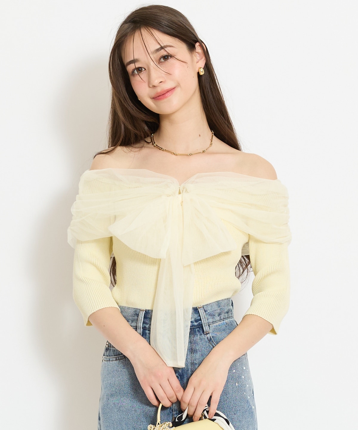 リボンチュールレイヤードリブニット