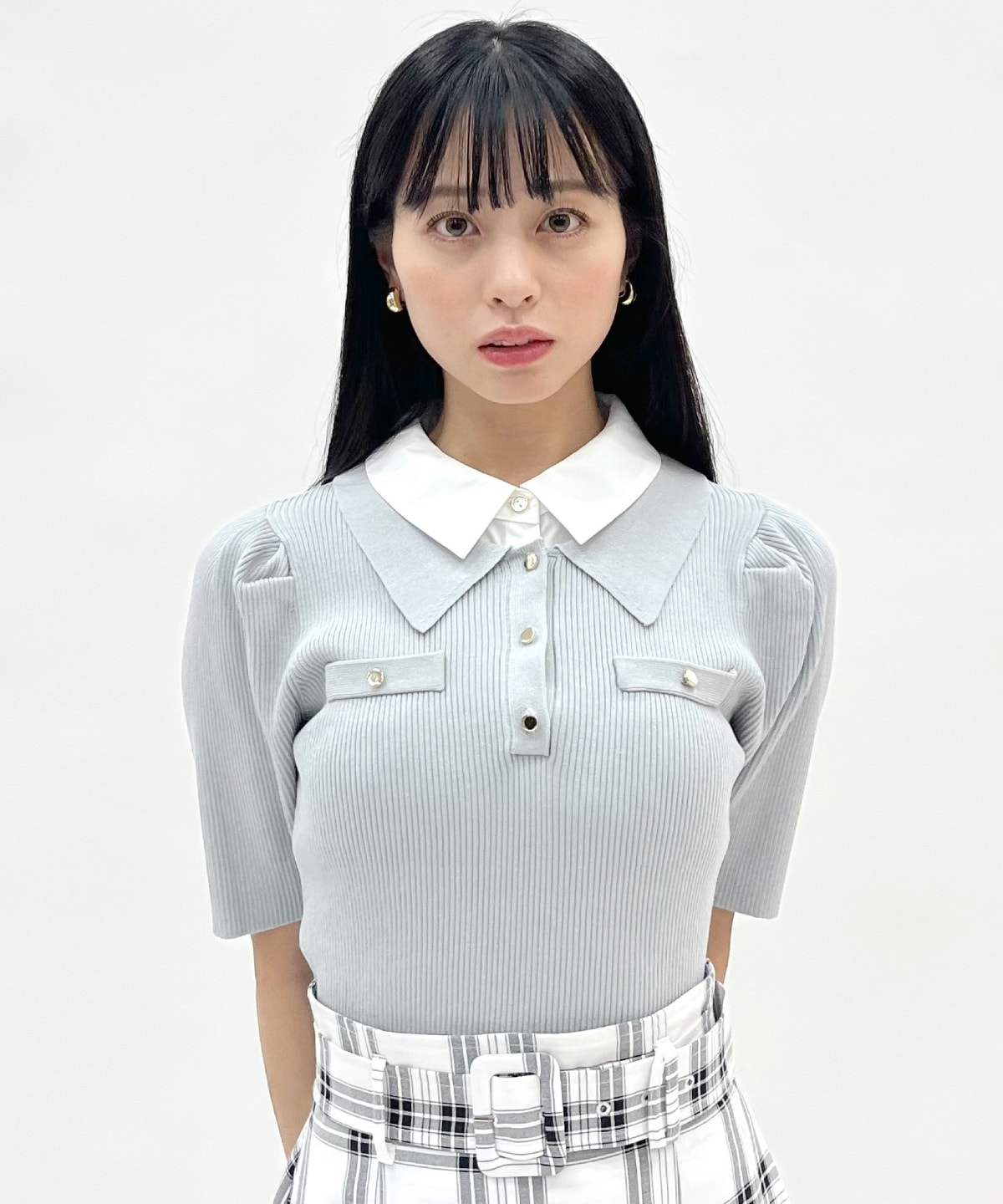 レイヤードカラーリブニット