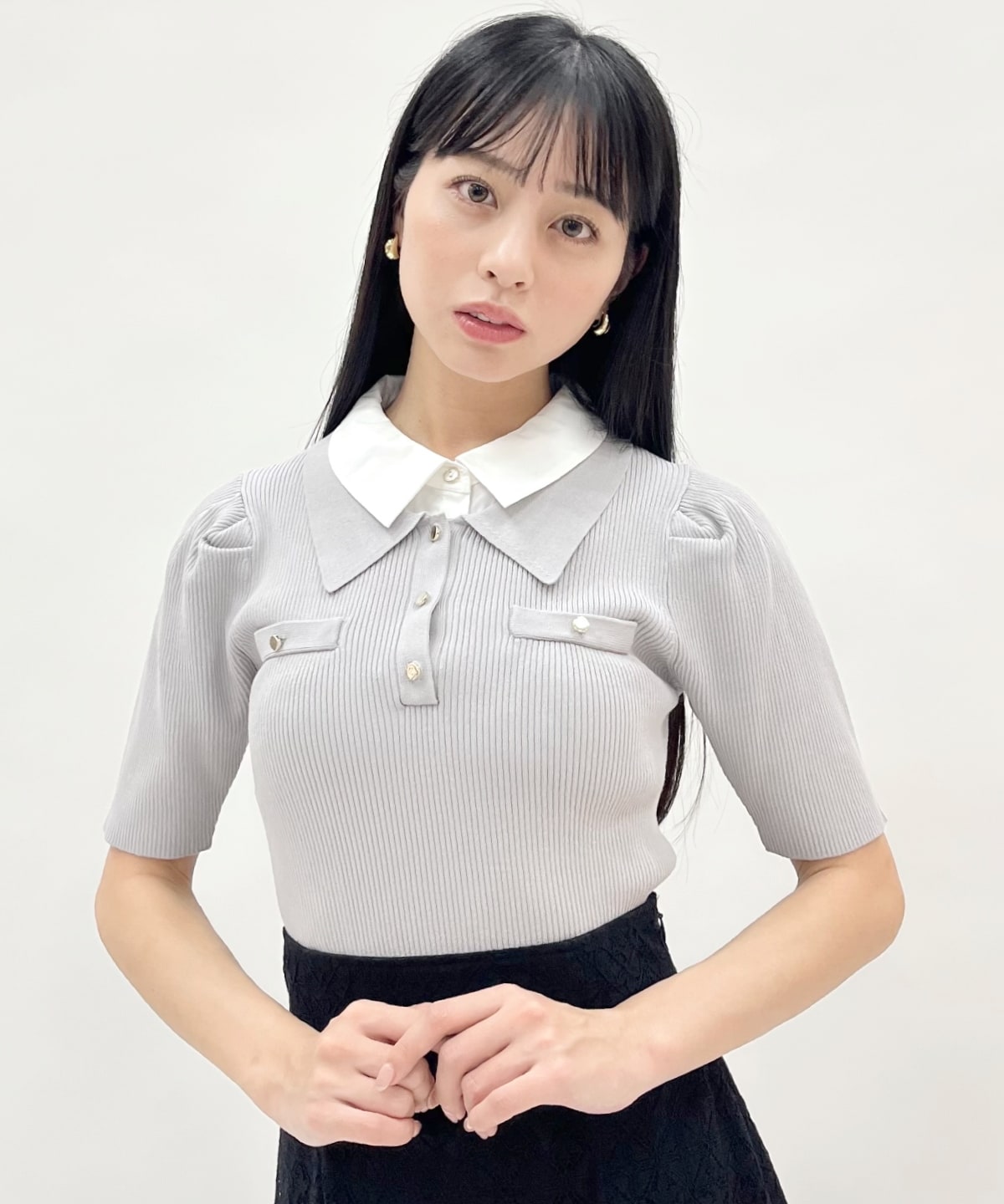 レイヤードカラーリブニット