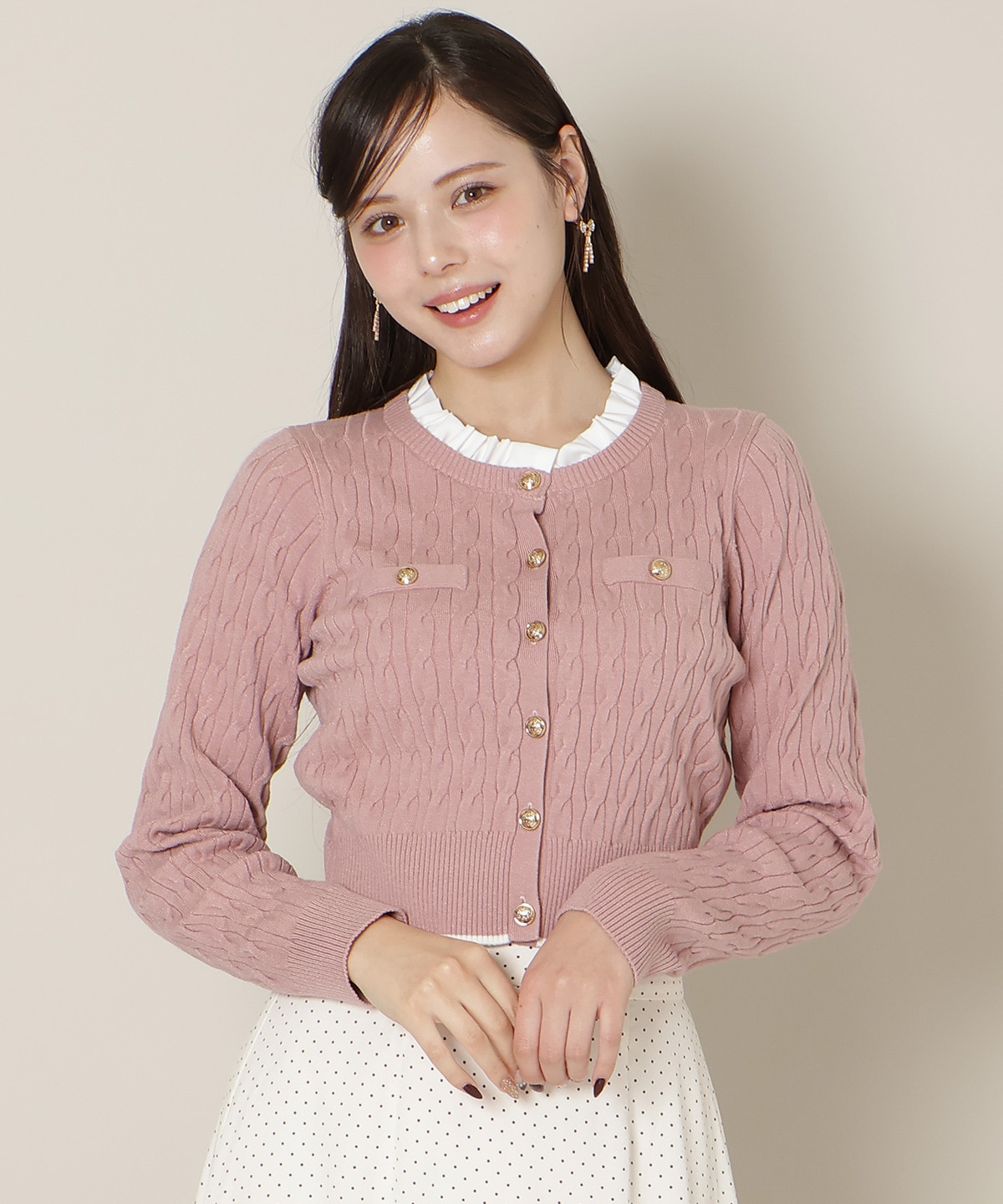 フリルレイヤードケーブルニット