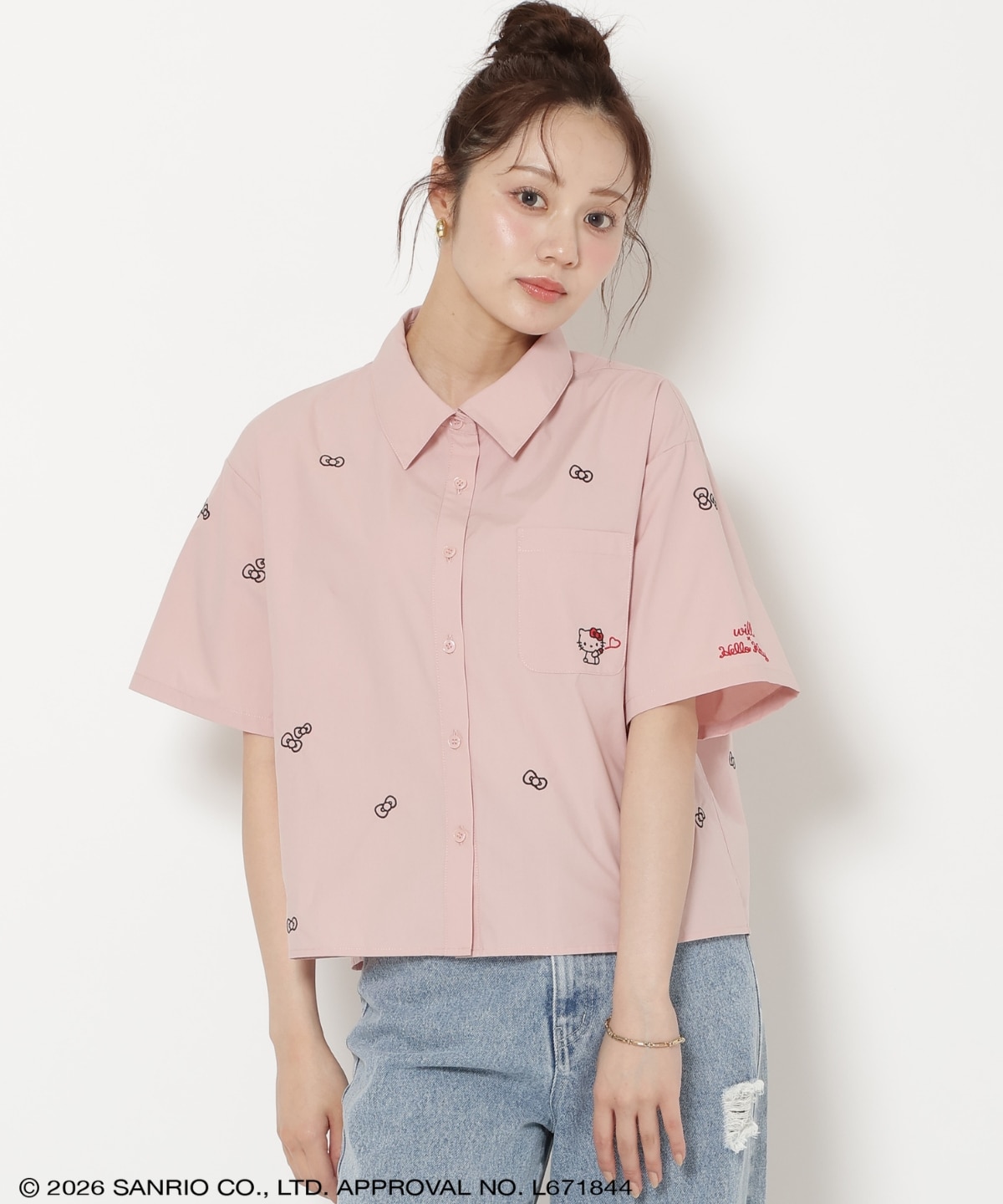 【8/7(fri)20時発売】WILLSELECTION×HELLO KITTY 刺繍クロップドシャツ