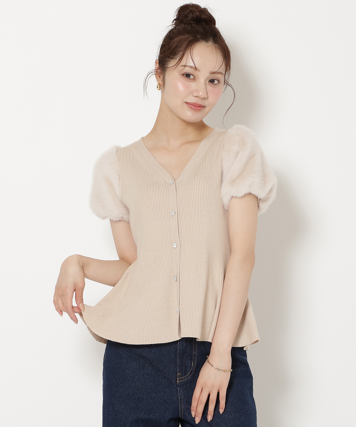 【8/7(fri)20時発売】ファースリーブペプラムニットカーディガン