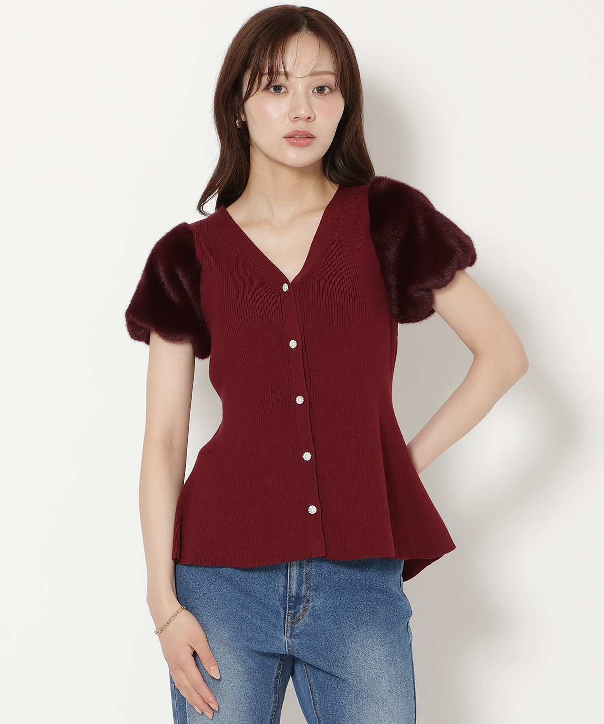 【8/7(fri)20時発売】ファースリーブペプラムニットカーディガン