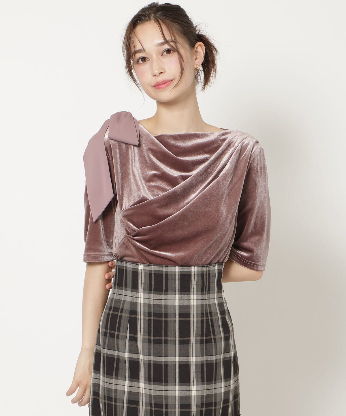 ショルダーリボンベロアトップス
