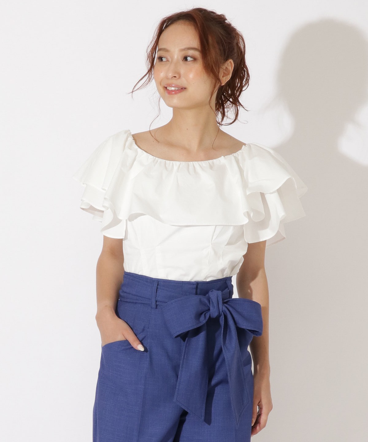 フリルウエストタックブラウス M 白 オフ白 And Couture 公式オンラインショップ バーンデストローズ