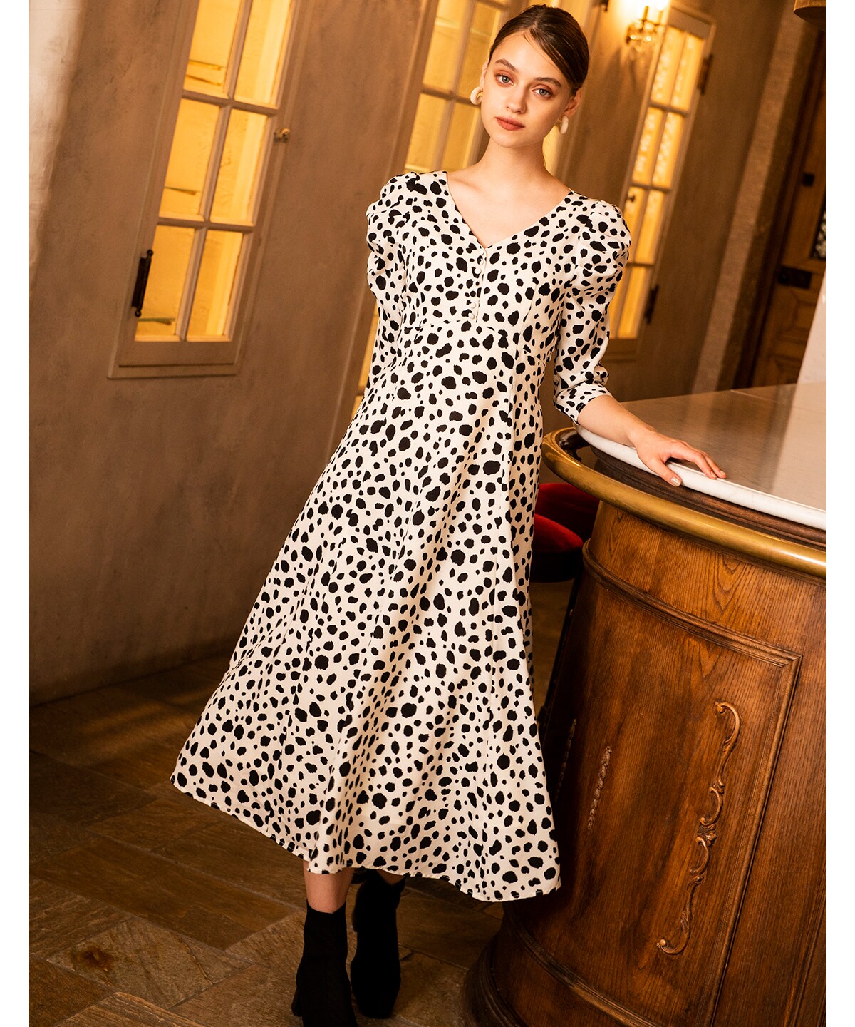 アニマルドットパワショル7分袖ワンピース S 白 オフ白 And Couture 公式オンラインショップ バーンデストローズ