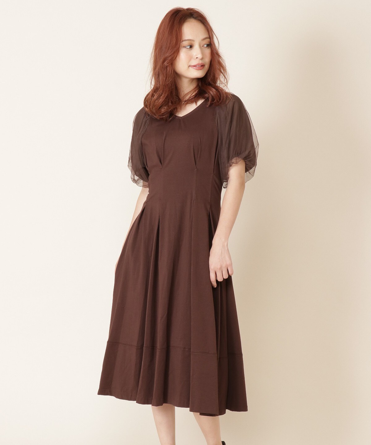 ウエストタック袖チュールワンピース M こげ茶 And Couture 公式オンラインショップ バーンデストローズ