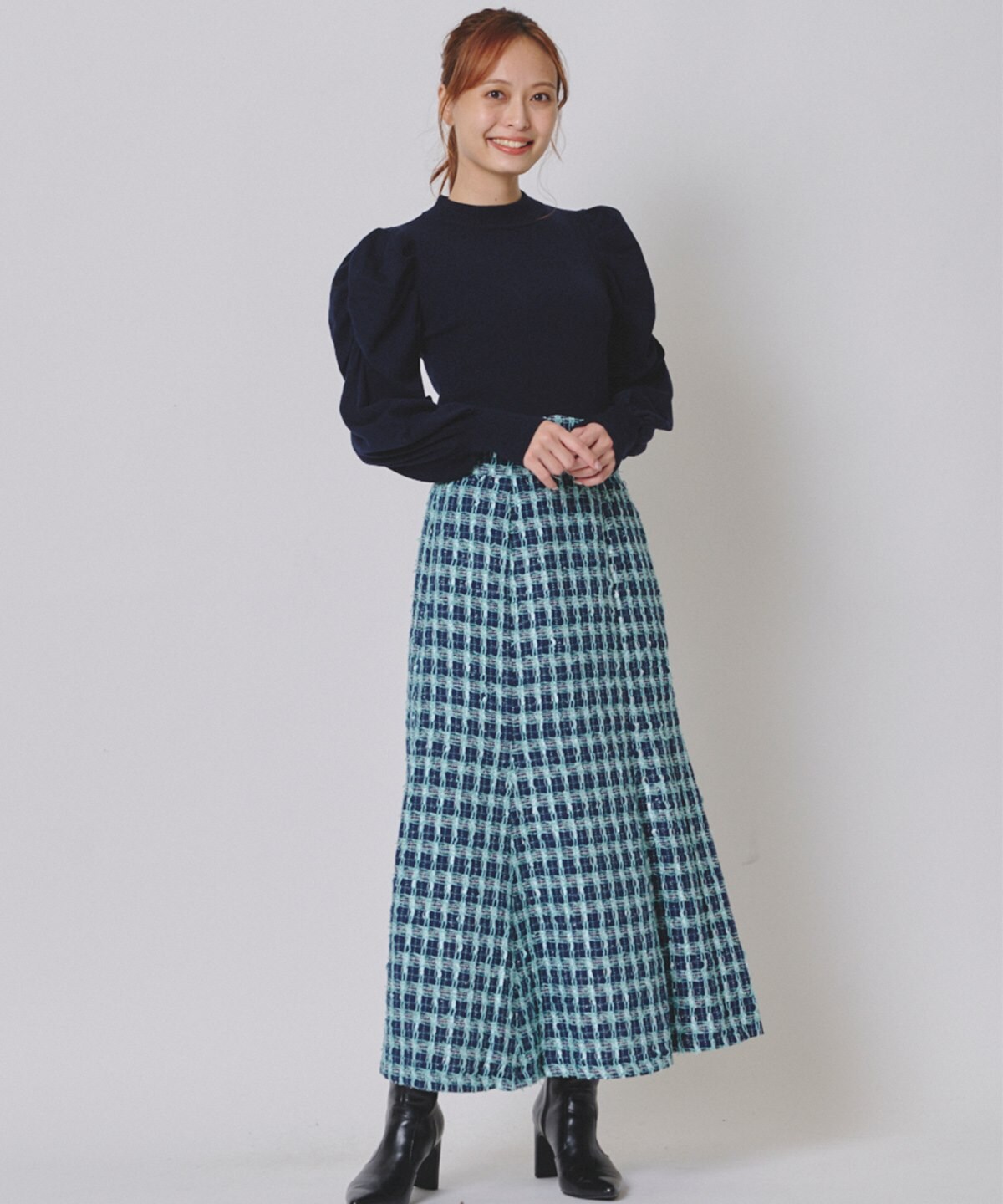 ファンシーツィードドッキングワンピース M 紺 And Couture 公式オンラインショップ バーンデストローズ