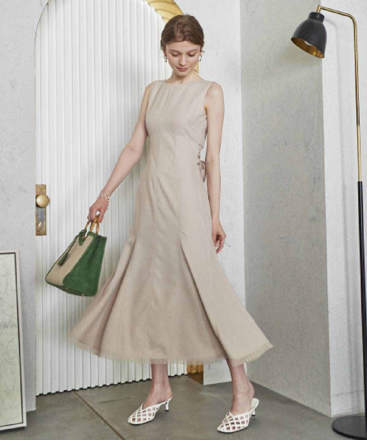 麻調バックシャンノースリワンピース M ベージュ And Couture 公式オンラインショップ バーンデストローズ