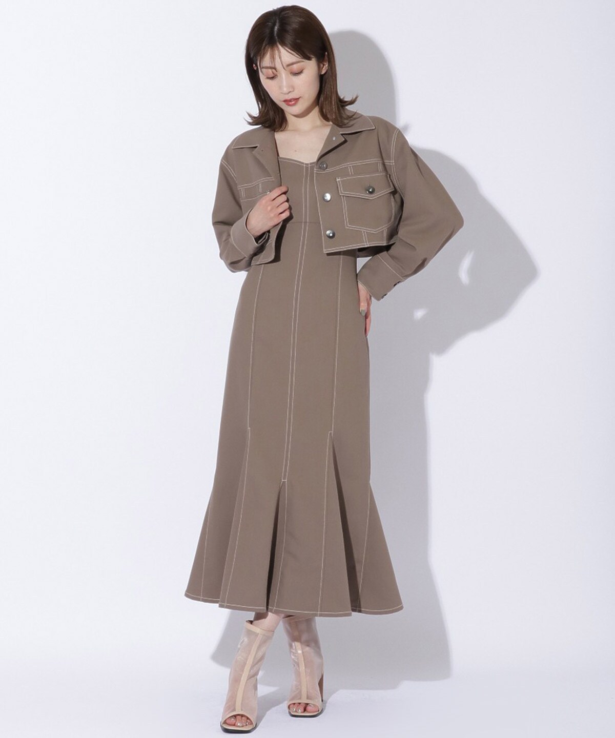 ストレッチジャケット ワンピースセットアップ M ダークブラウン And Couture 公式オンラインショップ バーンデストローズ