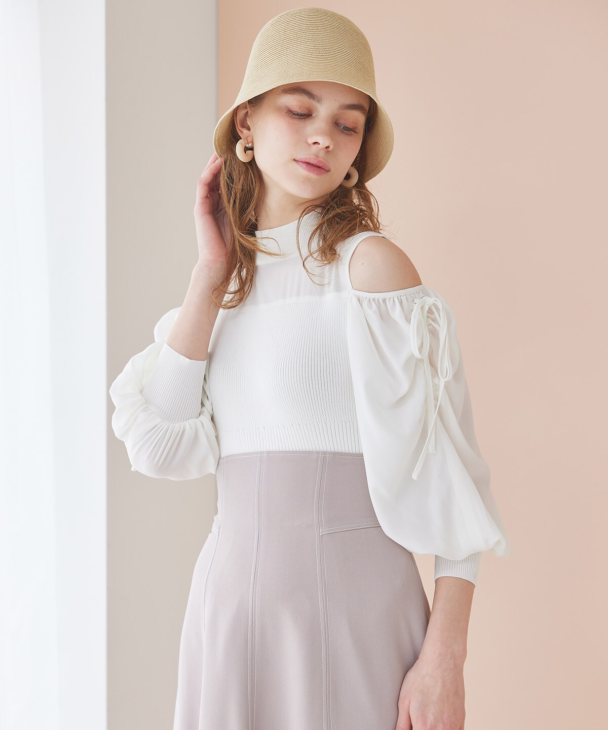 シアー切替2wayスリーブプルオーバー(M オフホワイト): And Couture