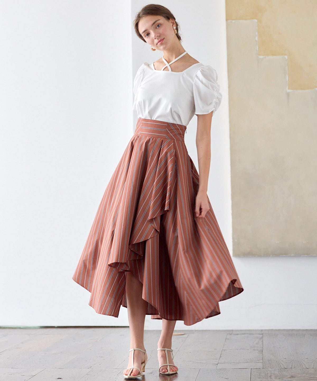 ストライプアシメラッフルスカート