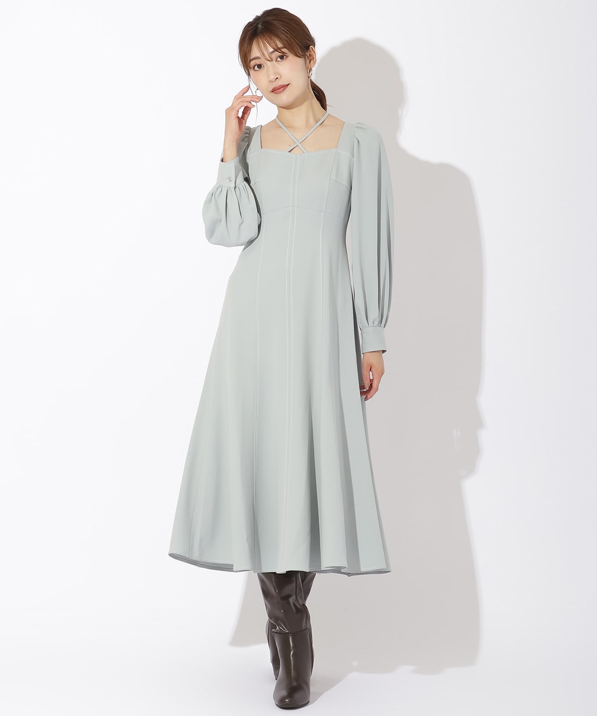 クロスネック配色ステッチワンピース(S ピンク): And Couture|公式
