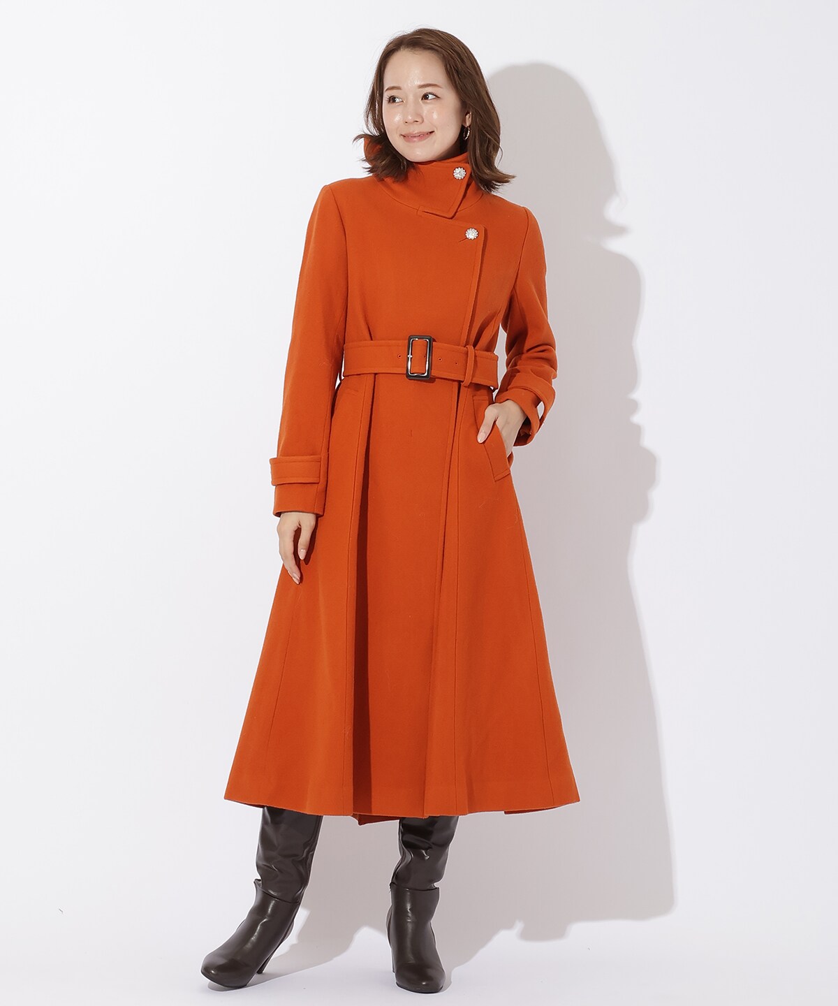 ウールビーバースタンドカラーコート(M ライトベージュ): And Couture