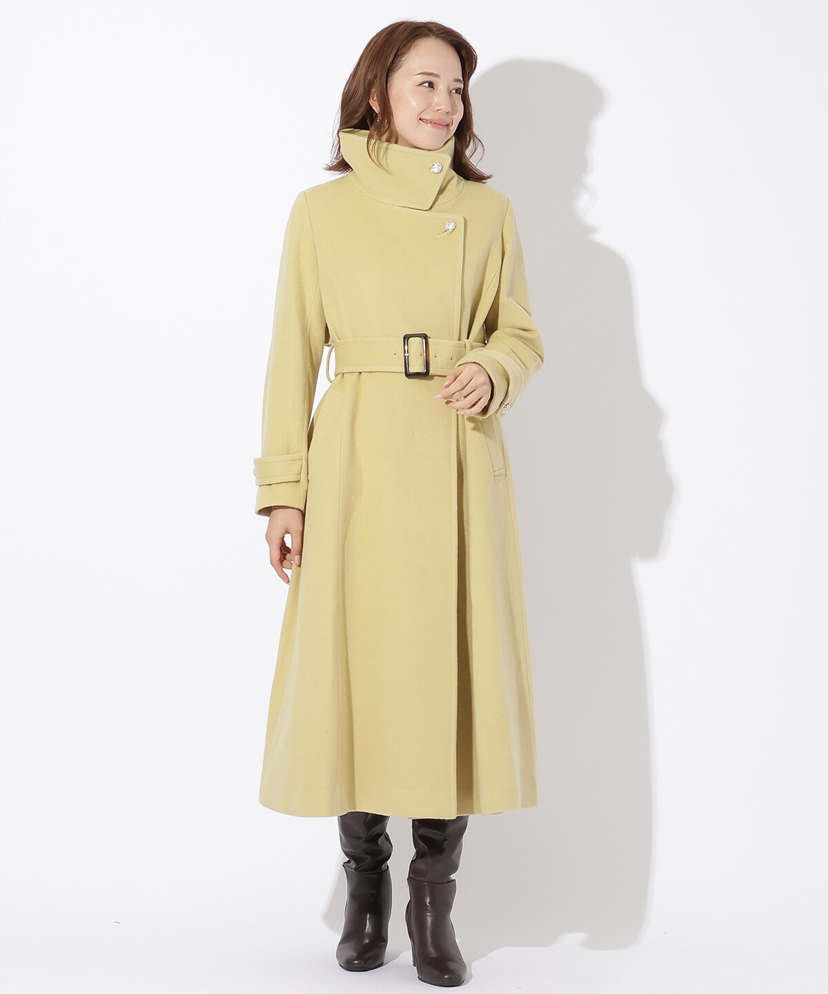 ウールビーバースタンドカラーコート(M ライトベージュ): And Couture