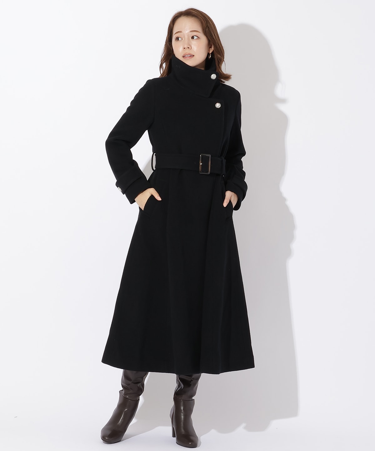 ウールビーバースタンドカラーコート(M ライトベージュ): And Couture