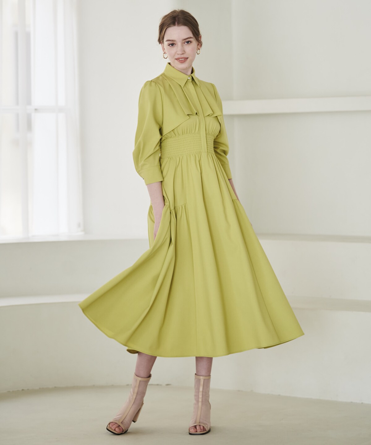 ヨークフラシシャーリングシャツワンピース