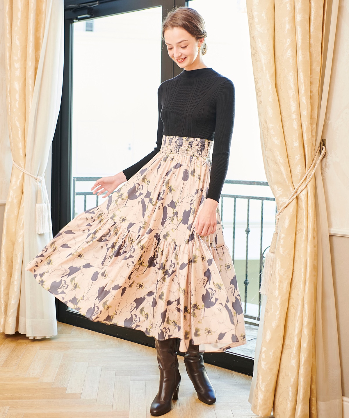 デジタルフラワードッキングワンピース(M ピンク): And Couture|公式