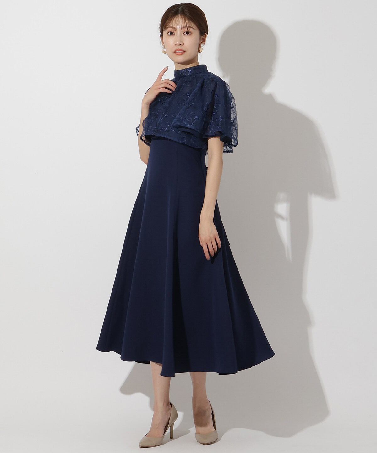 アンドクチュールラメフラワーチュールレイヤードドレス