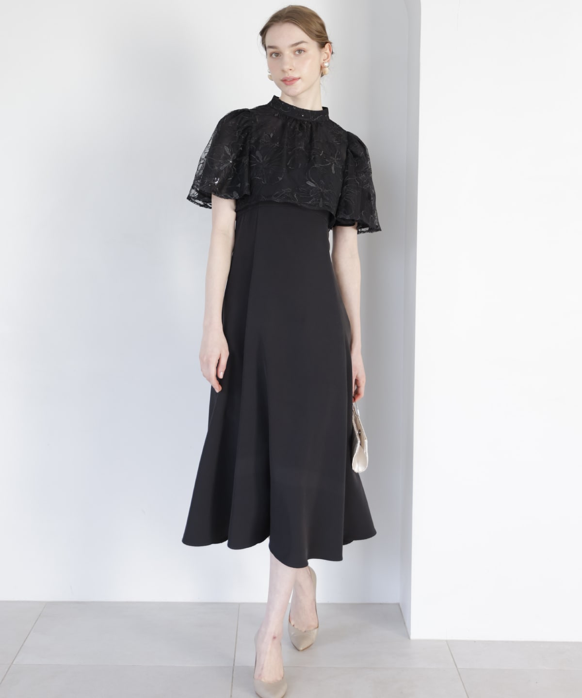 アンドクチュールラメフラワーチュールレイヤードドレス