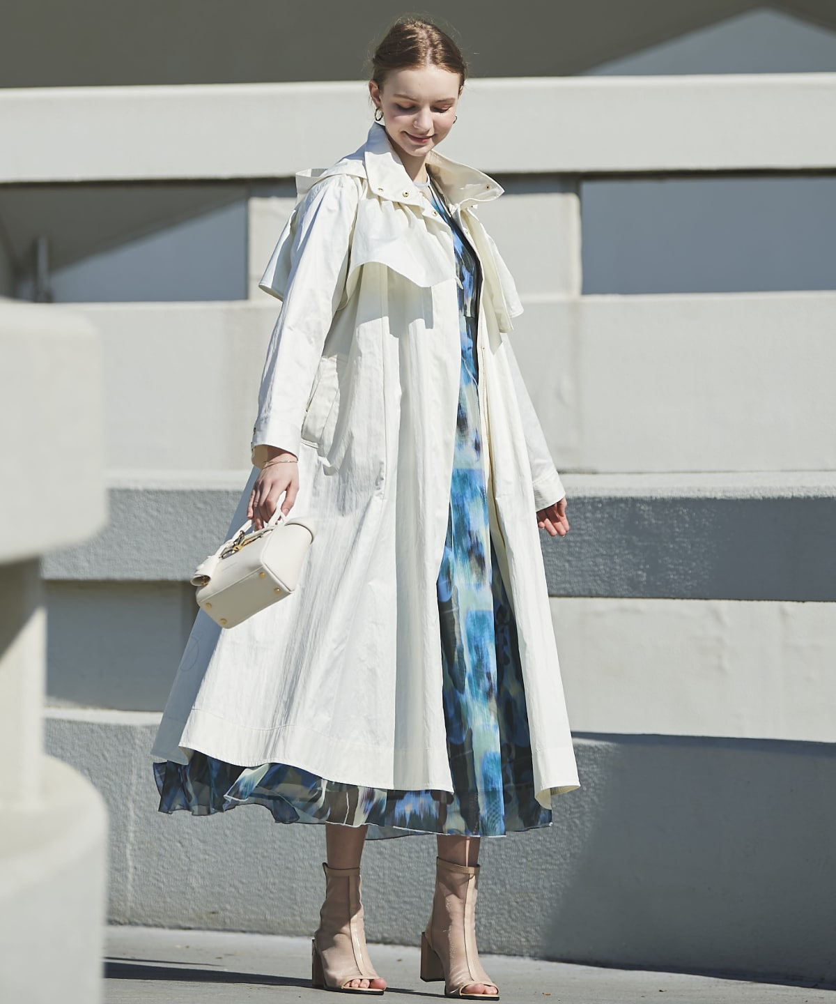 スタンドカラーフーデッドロングコート