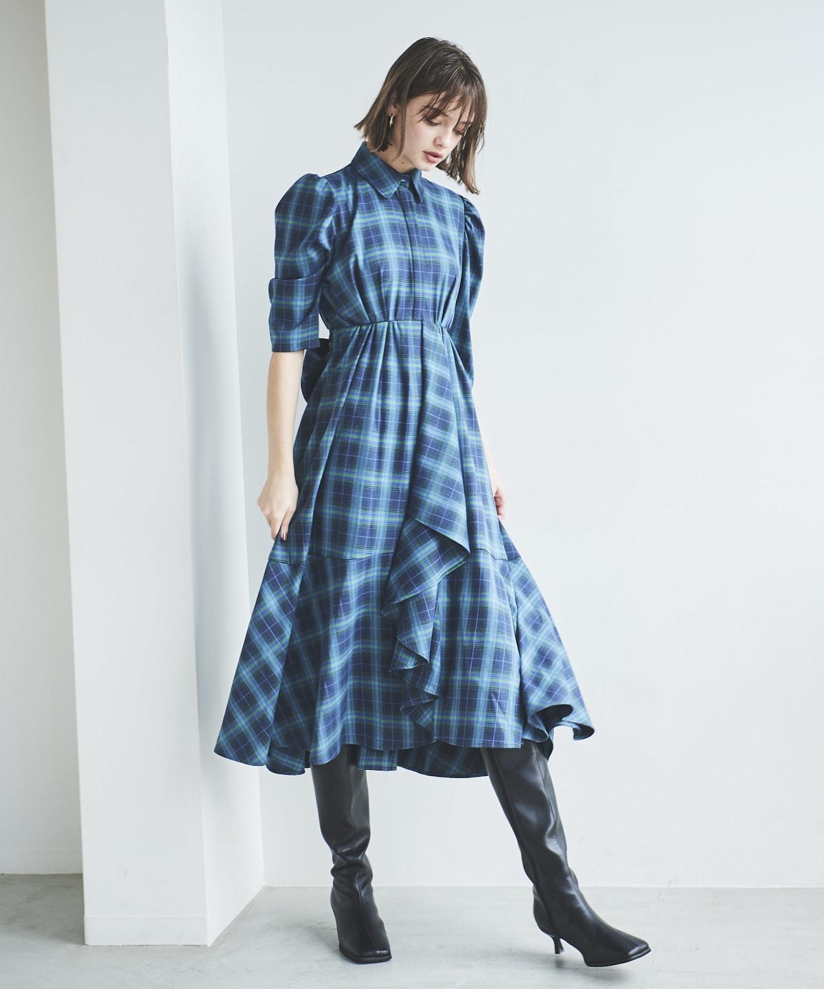 ラッフルフリルチェックワンピース