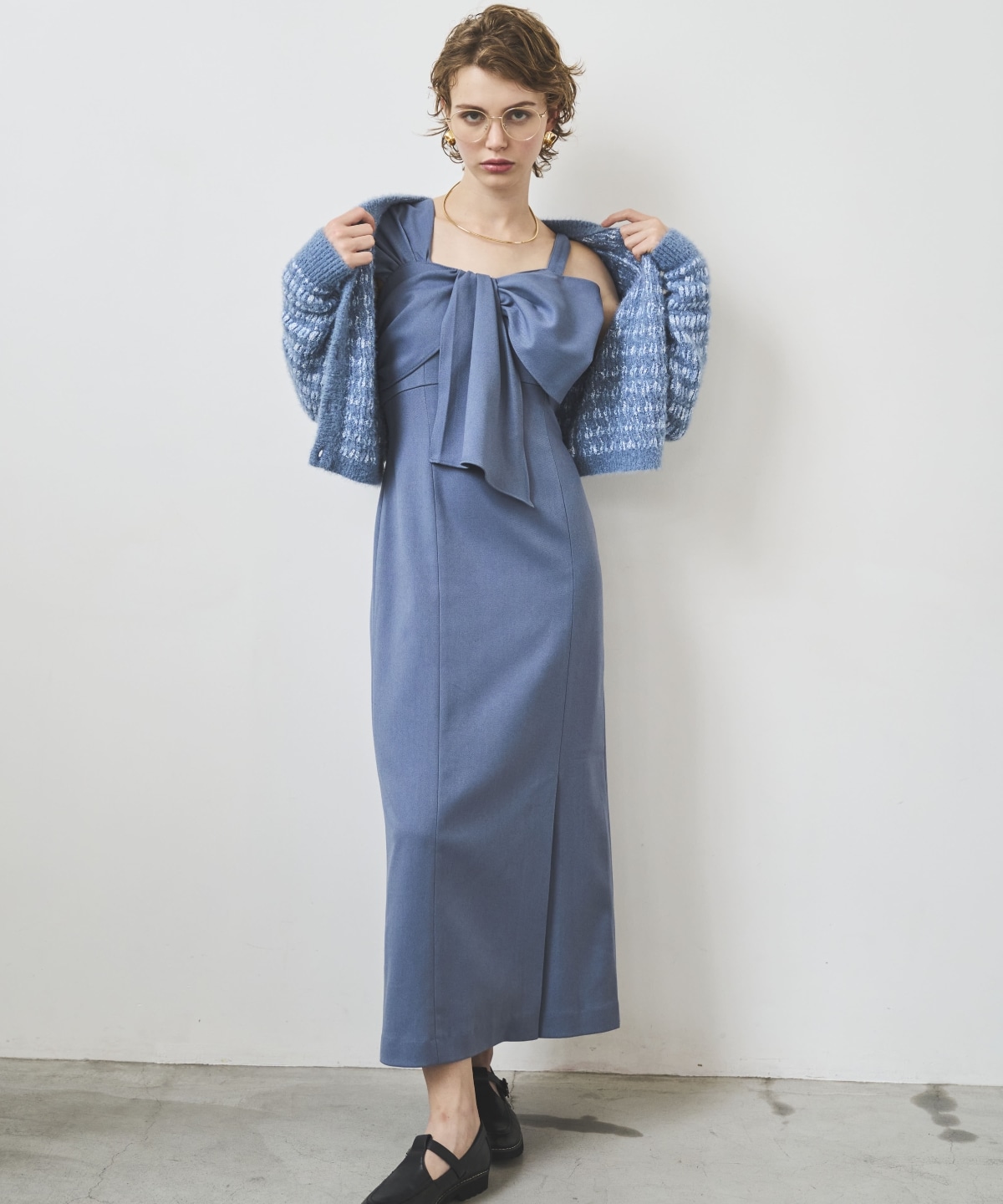 アシメショルダーリボンワンピース