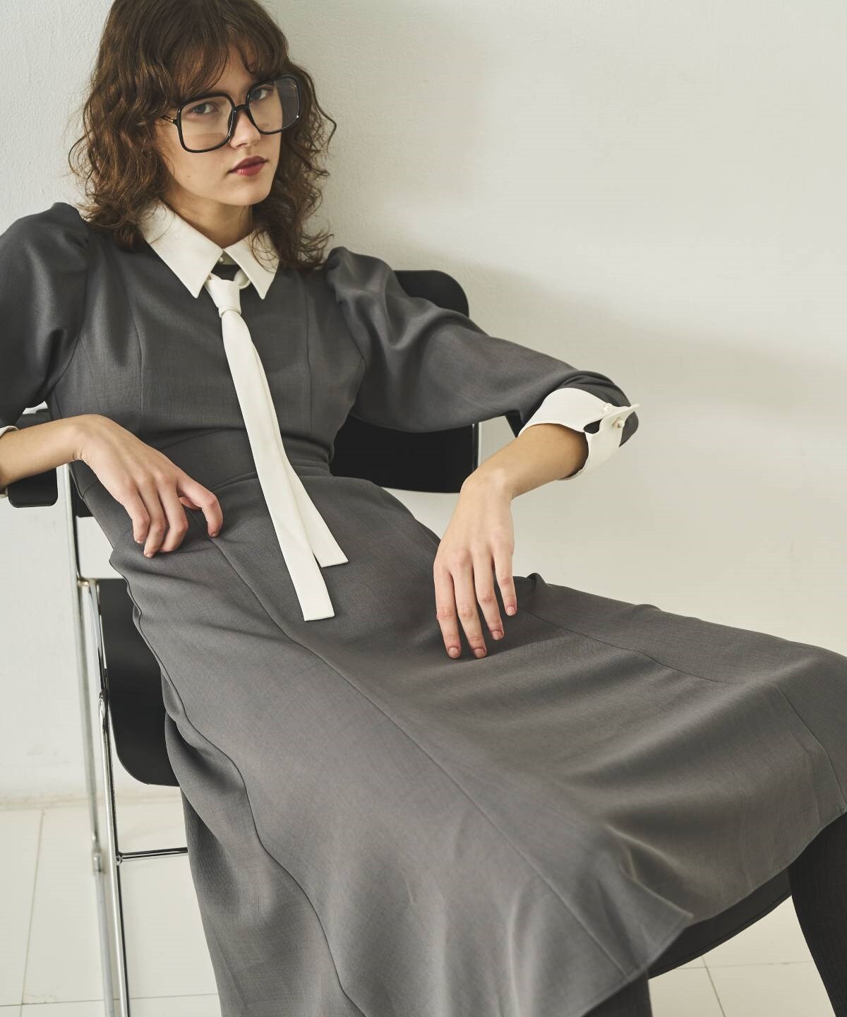 【And Couture】配色襟レディワンピース