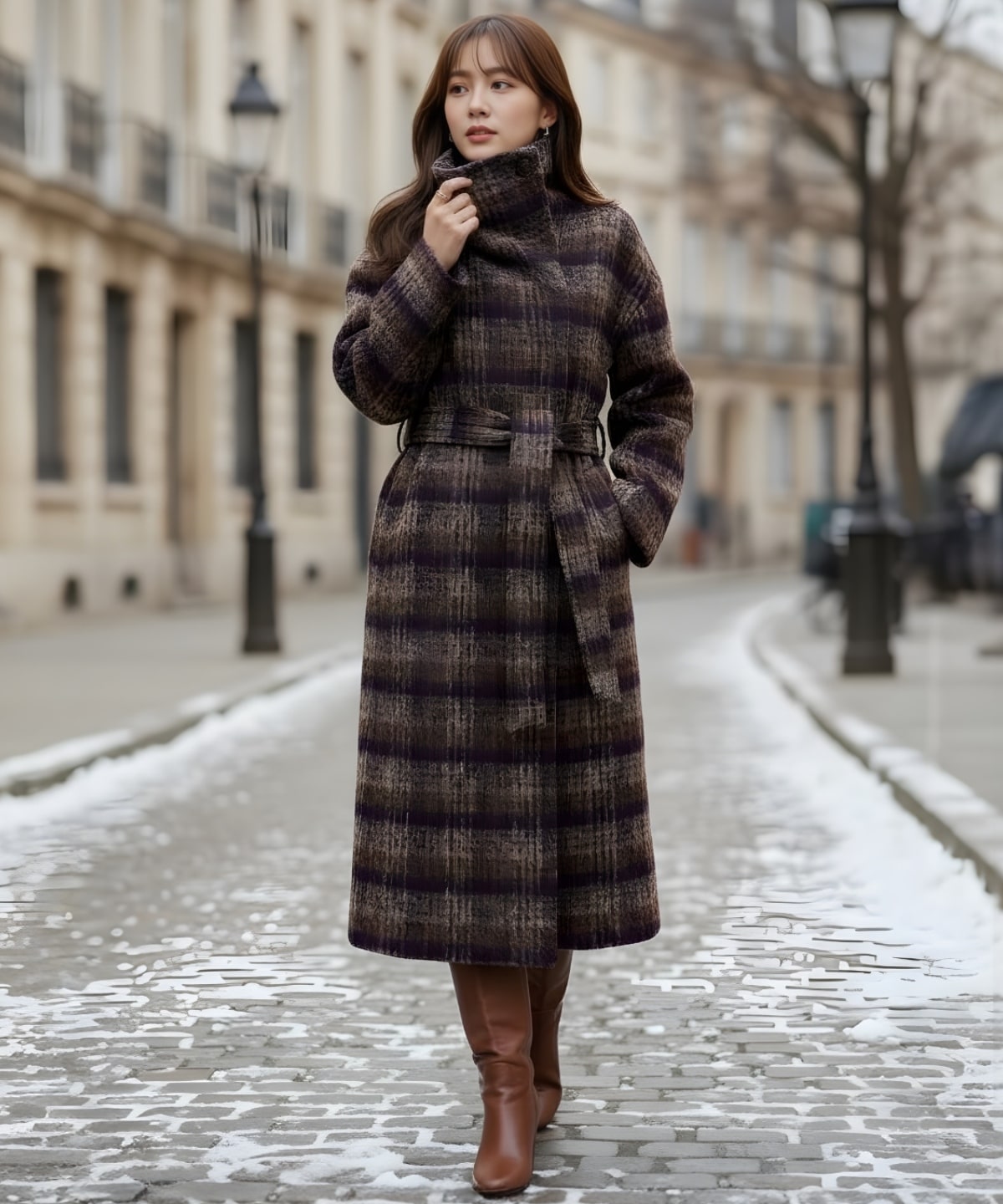 アルパカシャギーチェックロングコート