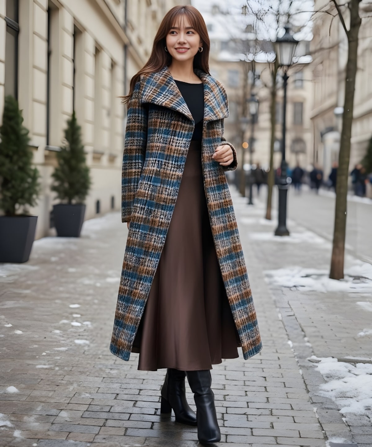 アルパカシャギーチェックロングコート