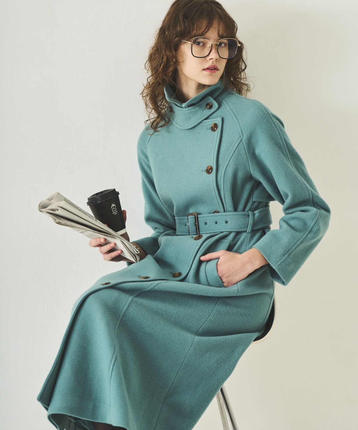 【And Couture】ウールモッサアシメボタンロングコート