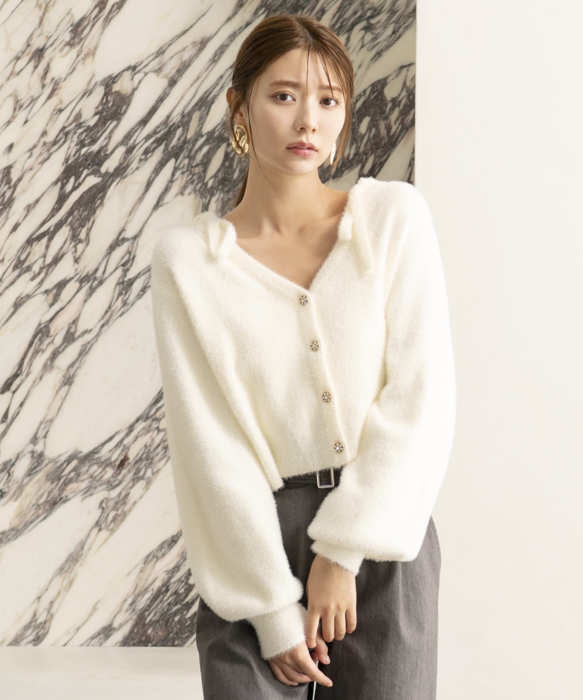 ラメフェザーVネックアンサンブル