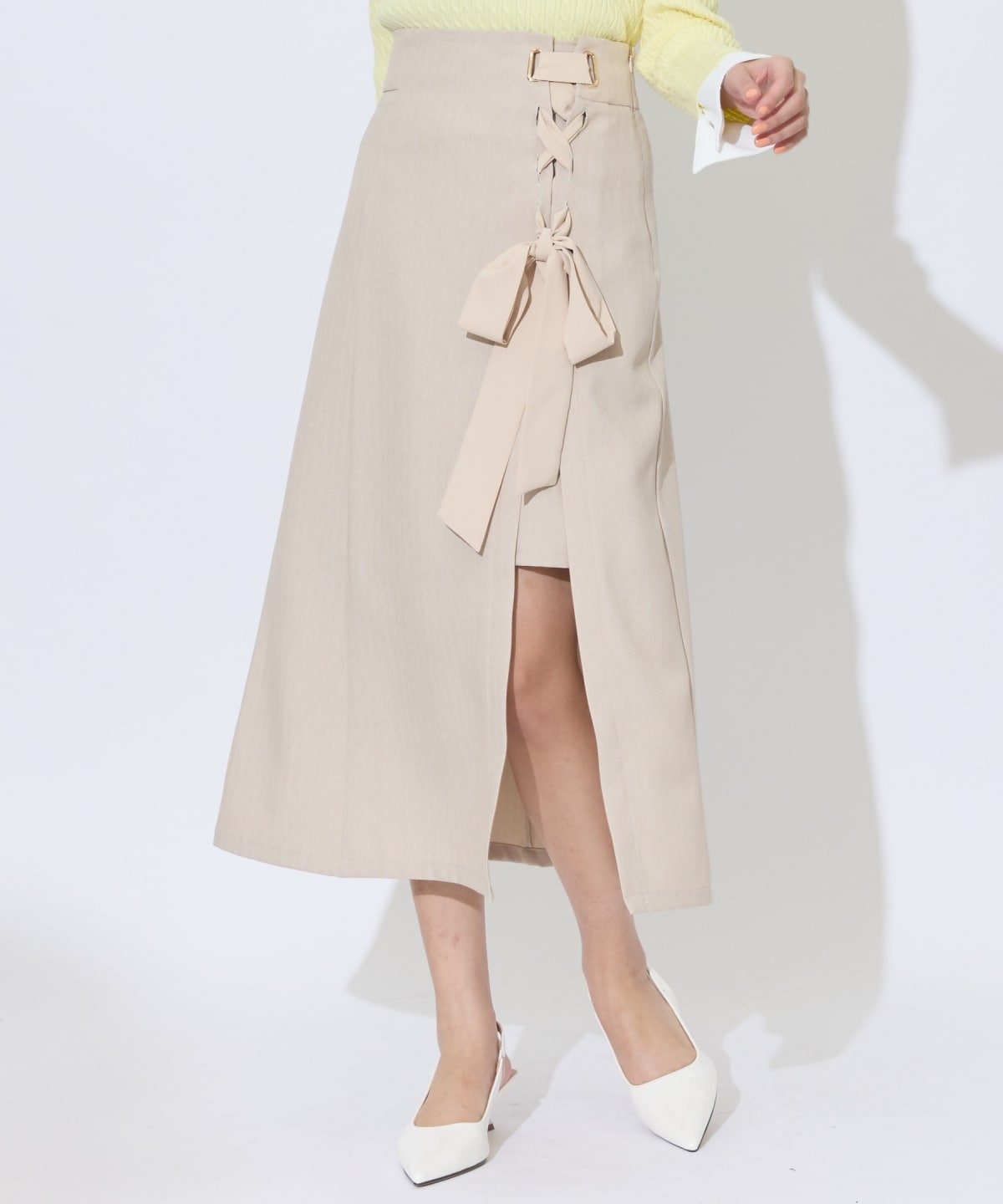 サイドレースアップリボンスリットスカート