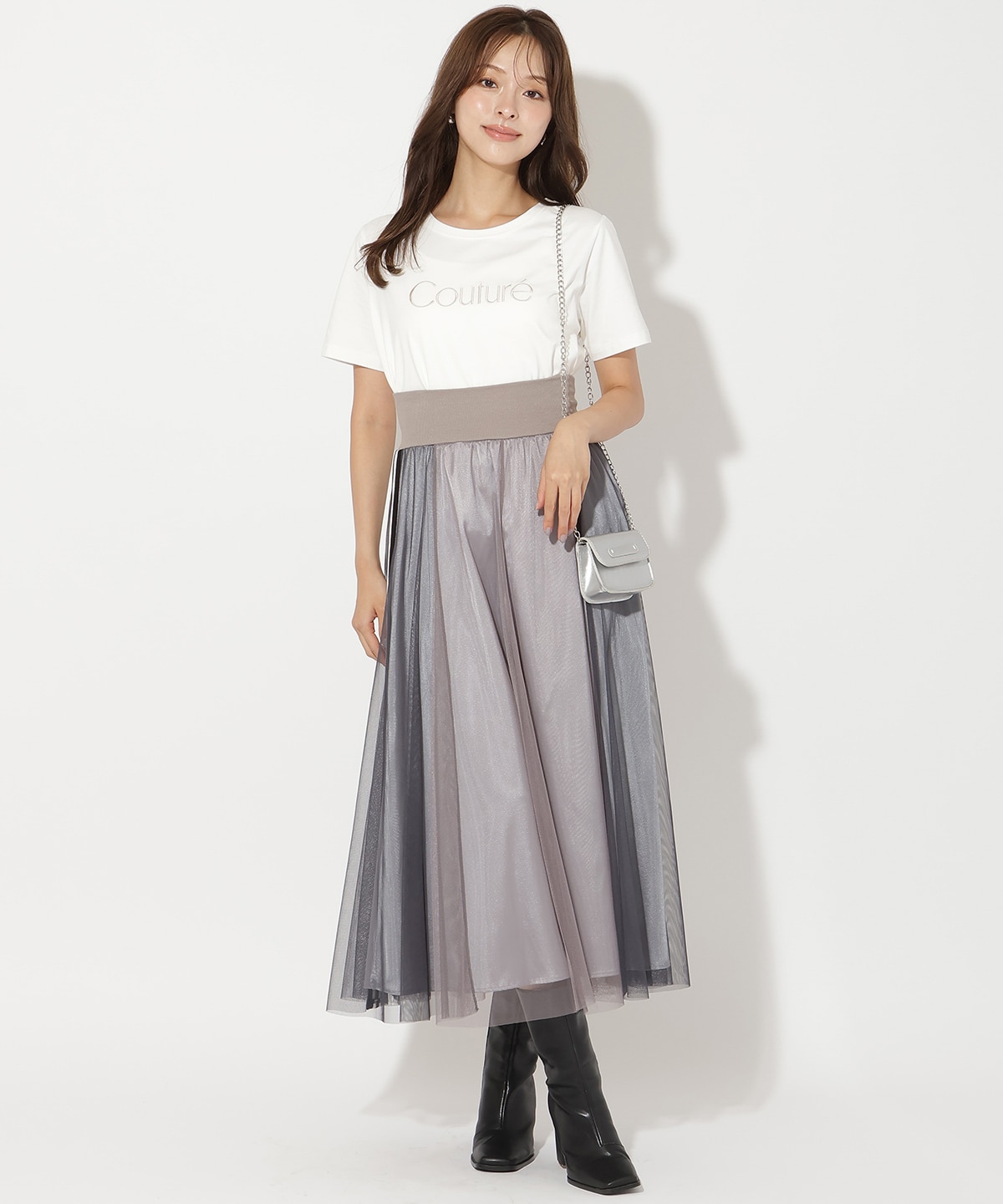 ライン入りチュールスカート