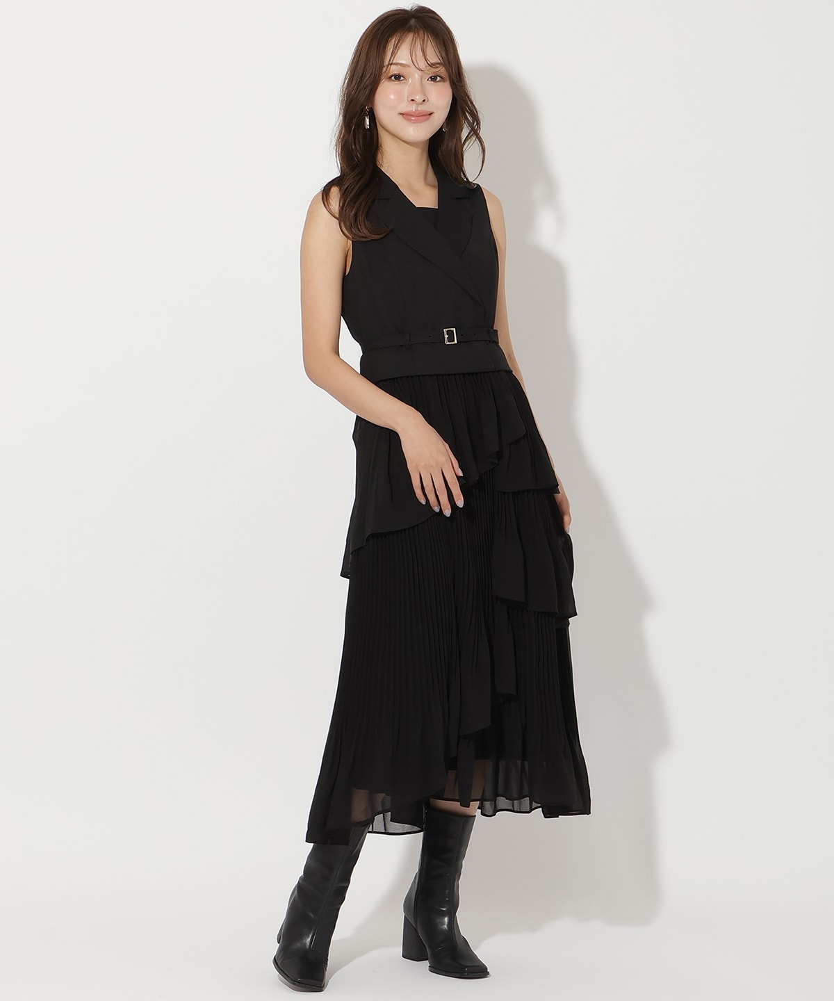 ベストレイヤードプリーツワンピース