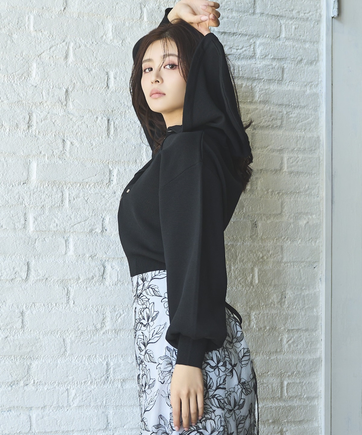 クロップドニットフーディー