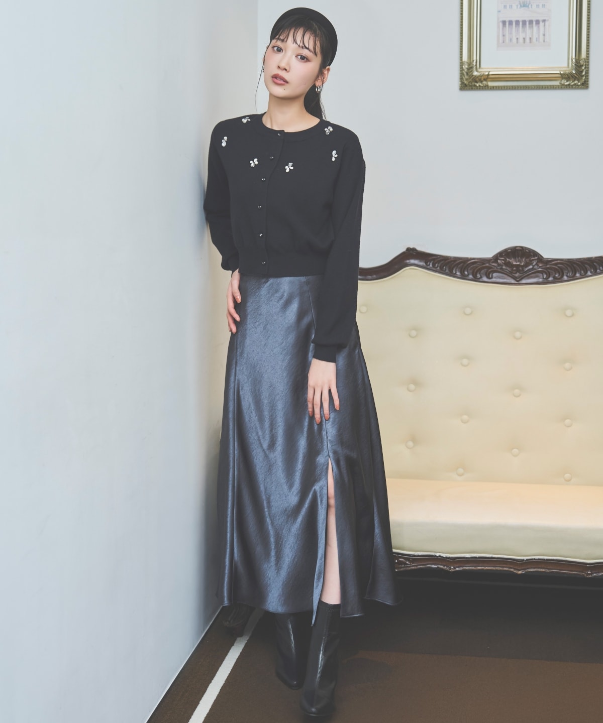 サテンバイアススカート