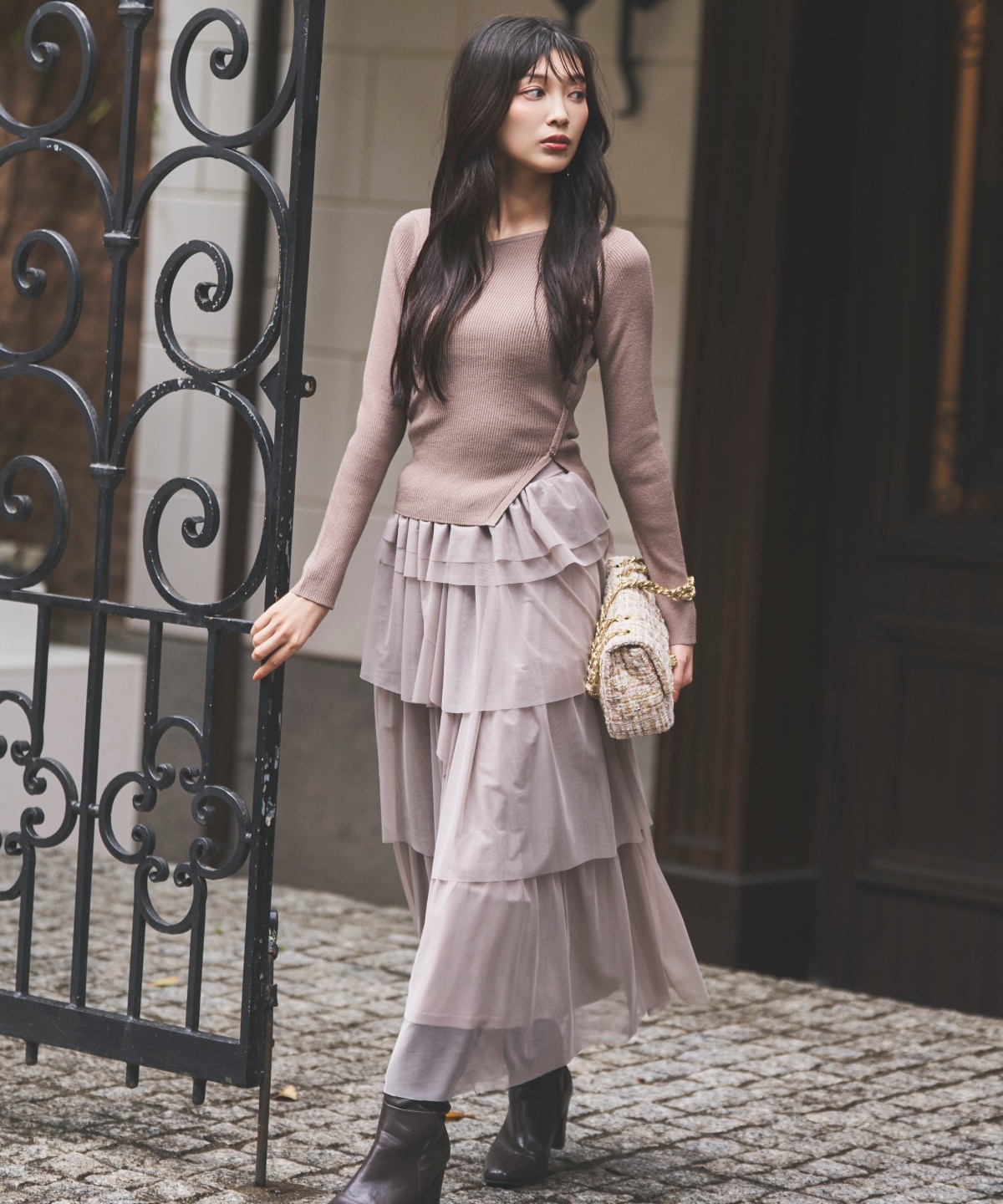 チュールティアードスカート