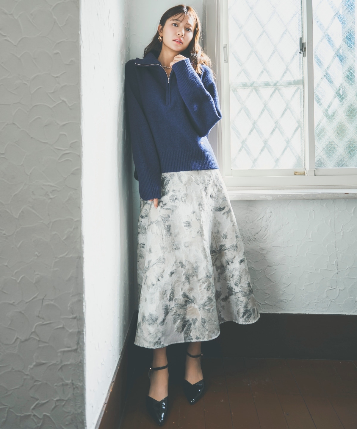 フラワージャガードフレアスカート