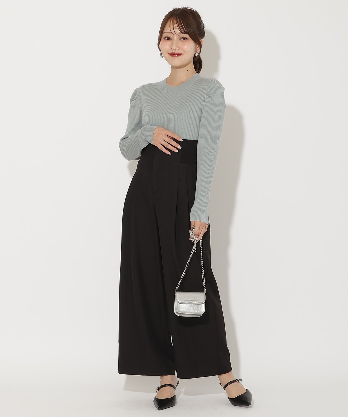 ウエストリブワイドパンツ