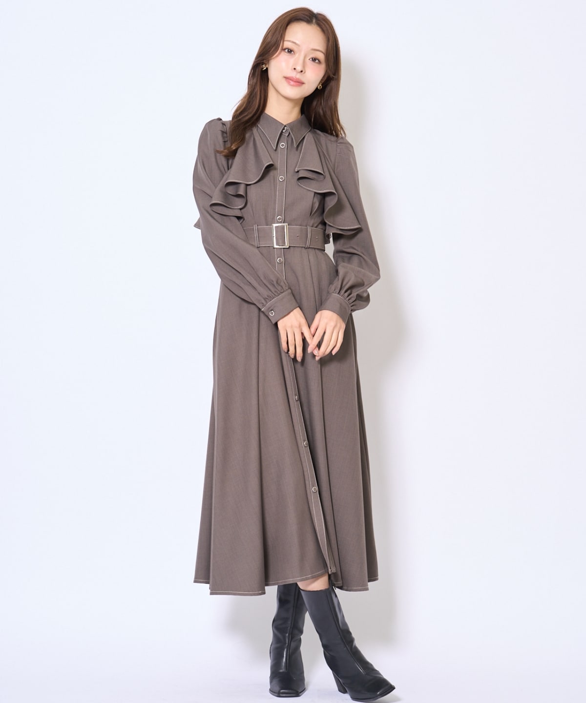 フリルケープシャツワンピース