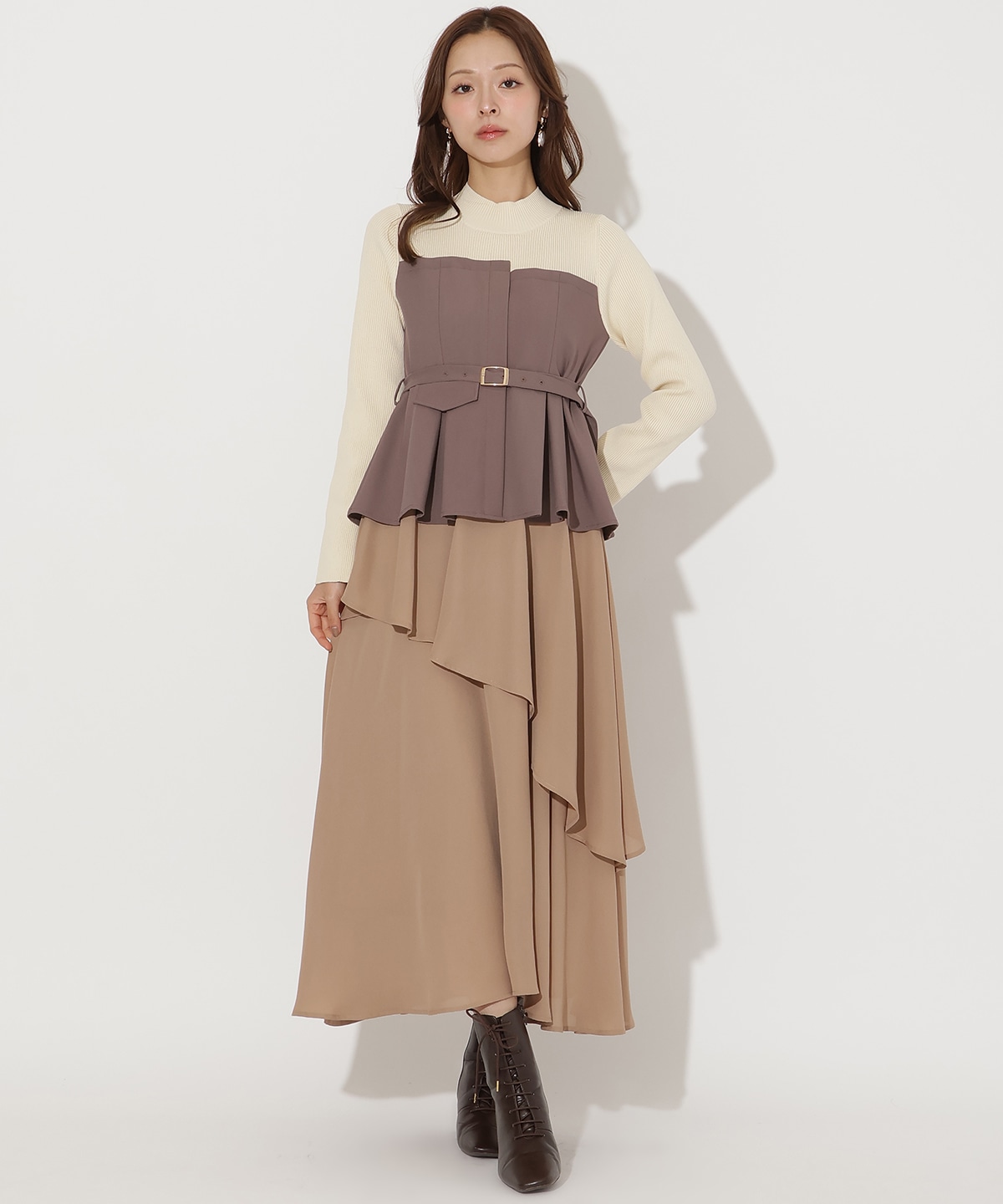 ニット切替アシンメトリーワンピース