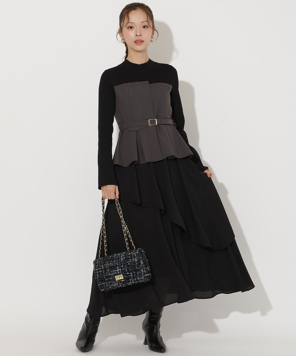 【先行予約受付中】ニット切替アシンメトリーワンピース