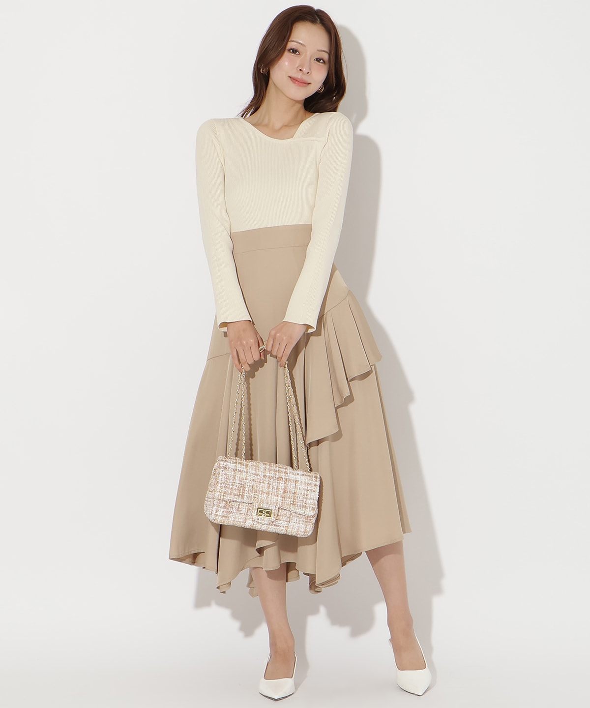 アシメスカートドッキングワンピース