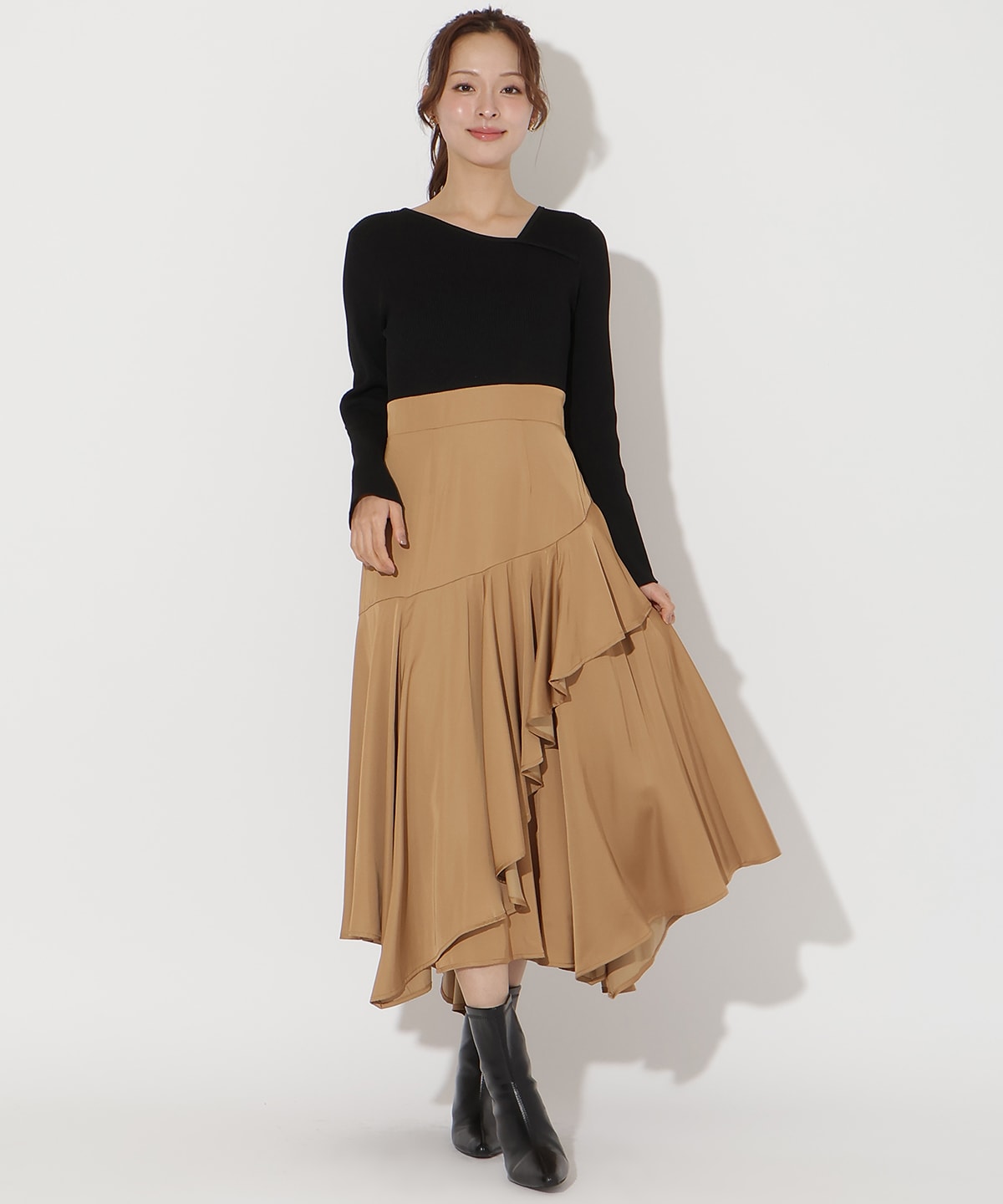 アシメスカートドッキングワンピース