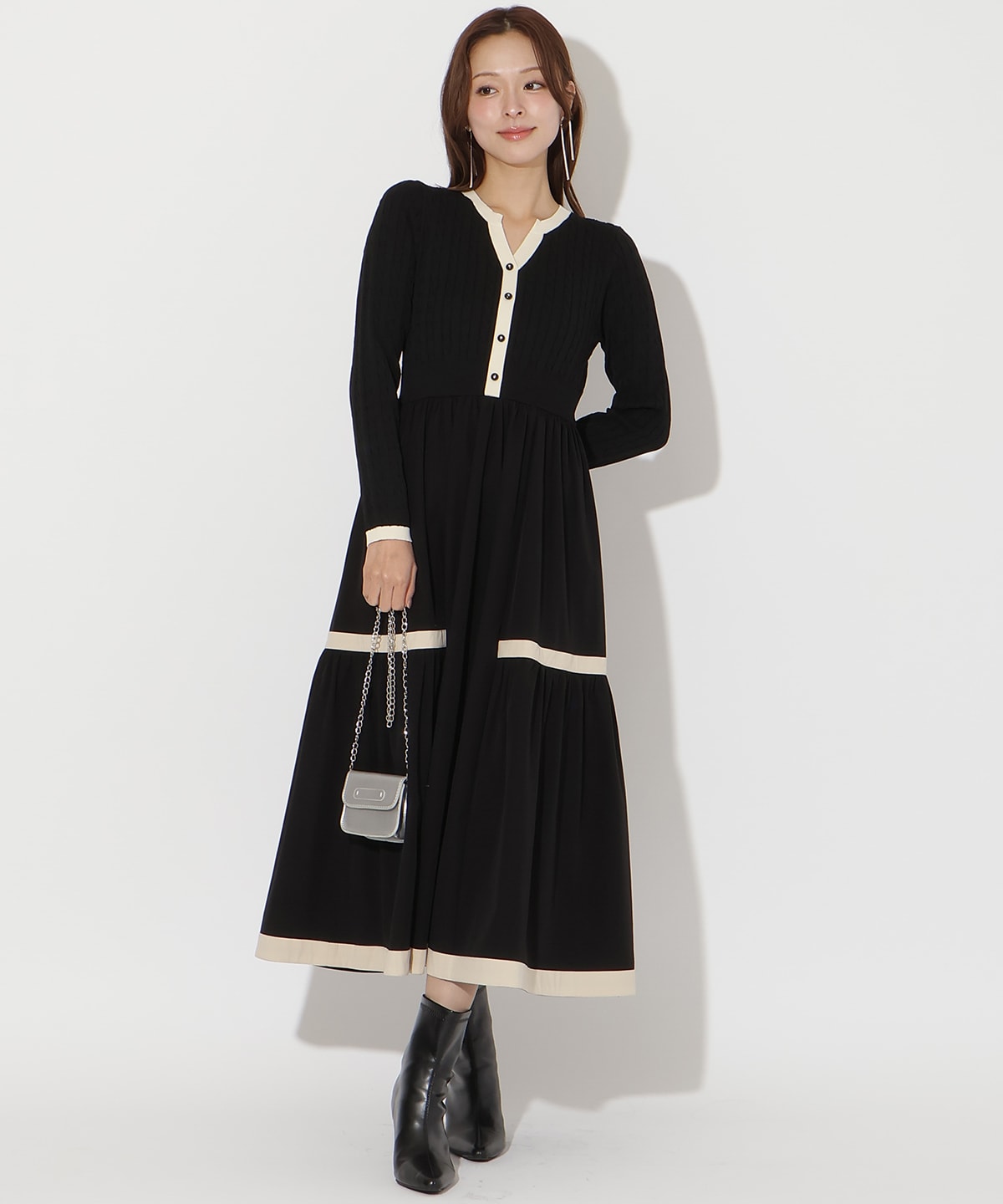 【先行予約受付中】ケーブル編みニットドッキングワンピース